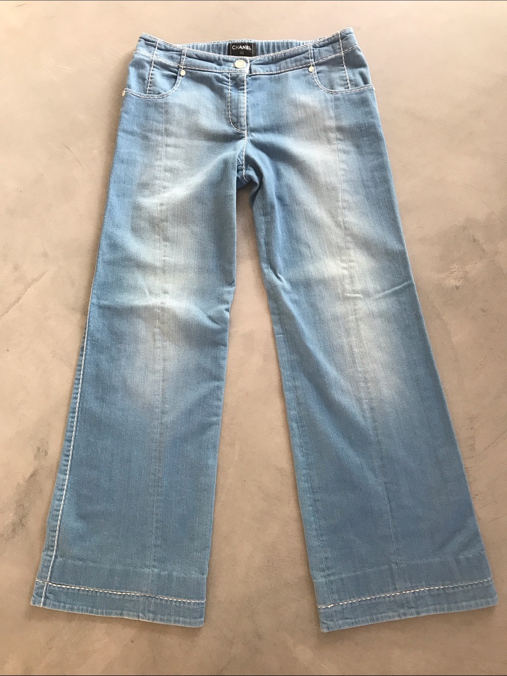 CHANEL Light Wash Wide Leg Jeans — Pale Blue Denim - Picture 3 of 16